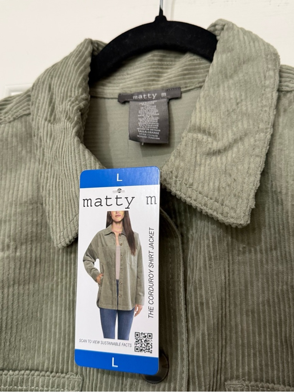 Matty M Women's Corduroy Long Sleeve Button Up Shirt Jacket, Green, Size L
